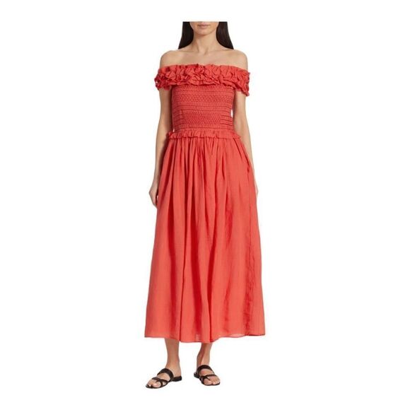 Sea Dresses & Skirts - SEA Frida Red Ruffled Off-the-Shoulder Midi Dress Size Small